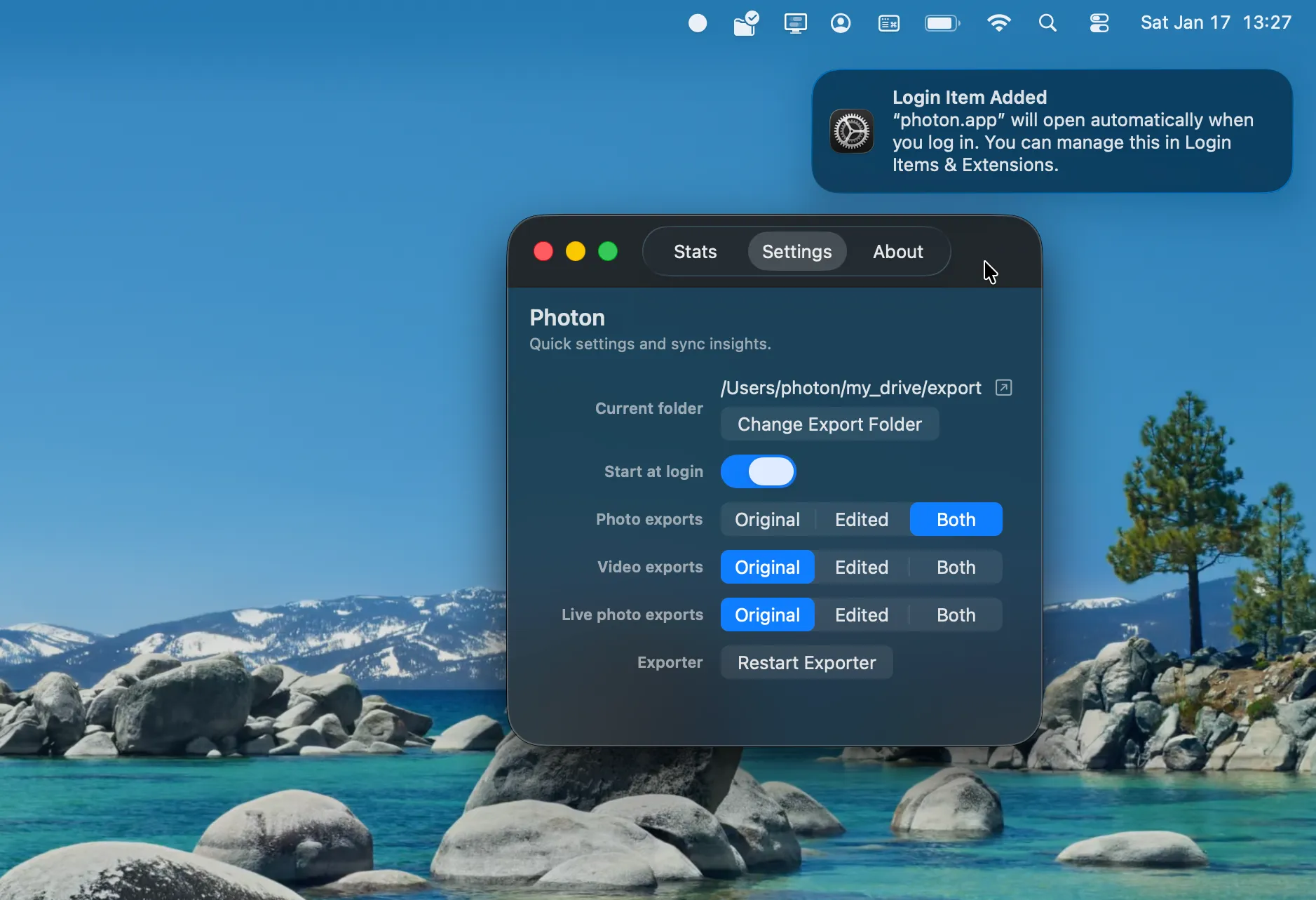 O Photon pode iniciar automaticamente quando inicia sessão. Garante que as suas fotos ficam exportadas e atualizadas assim que o Mac arranca.